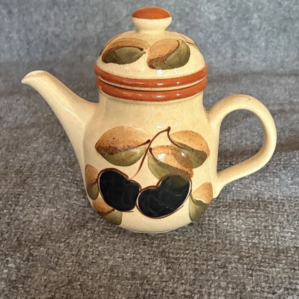 Vintage Waechtersbach Teapot And‎ Creamer Plum Leaf West Germany Stoneware 1970s